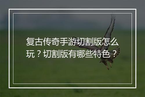 复古传奇手游切割版怎么玩？切割版有哪些特色？