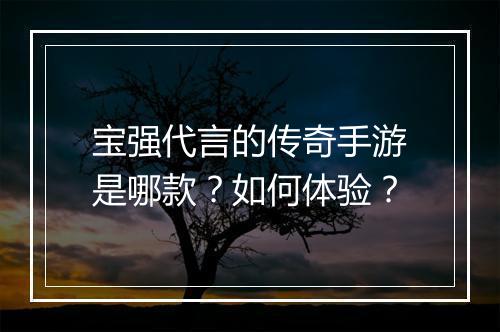 宝强代言的传奇手游是哪款？如何体验？
