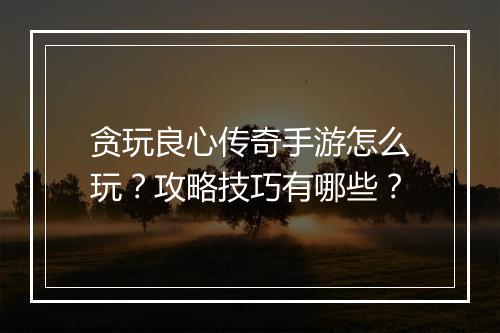 贪玩良心传奇手游怎么玩？攻略技巧有哪些？