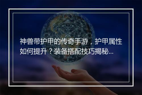 神兽带护甲的传奇手游，护甲属性如何提升？装备搭配技巧揭秘？