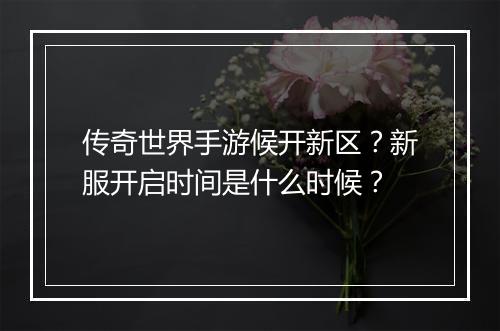 传奇世界手游候开新区？新服开启时间是什么时候？