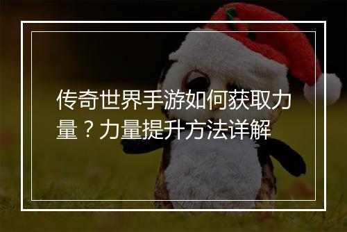 传奇世界手游如何获取力量？力量提升方法详解
