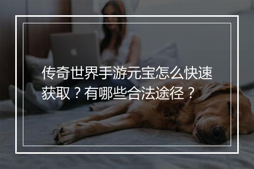 传奇世界手游元宝怎么快速获取？有哪些合法途径？