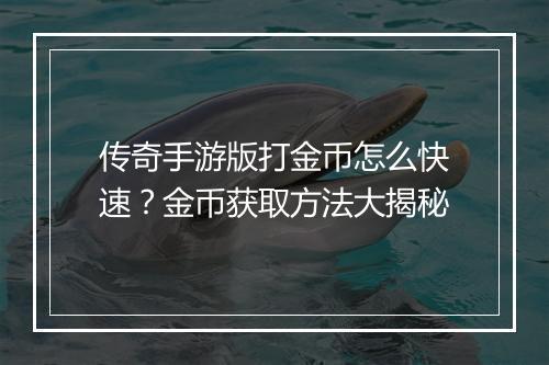 传奇手游版打金币怎么快速？金币获取方法大揭秘