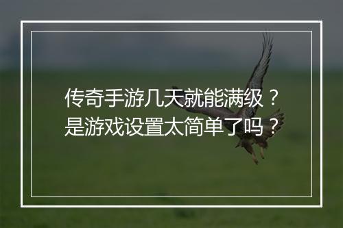 传奇手游几天就能满级？是游戏设置太简单了吗？