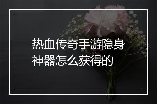 热血传奇手游隐身神器怎么获得的