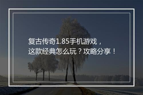 复古传奇1.85手机游戏，这款经典怎么玩？攻略分享！