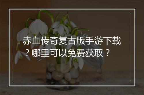 赤血传奇复古版手游下载？哪里可以免费获取？