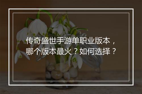 传奇盛世手游单职业版本，哪个版本最火？如何选择？