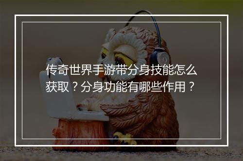 传奇世界手游带分身技能怎么获取？分身功能有哪些作用？