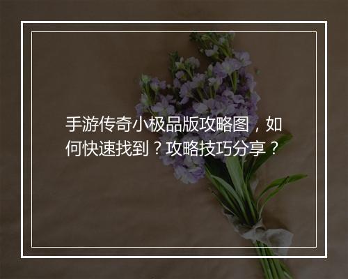 手游传奇小极品版攻略图，如何快速找到？攻略技巧分享？