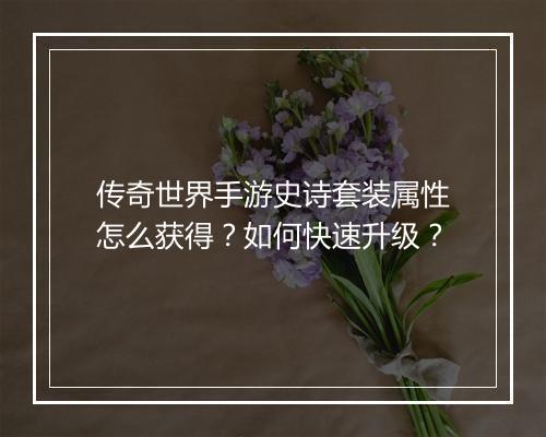 传奇世界手游史诗套装属性怎么获得？如何快速升级？