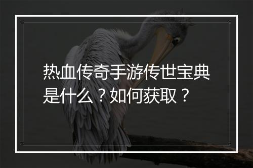 热血传奇手游传世宝典是什么？如何获取？