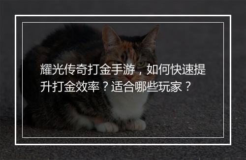 耀光传奇打金手游，如何快速提升打金效率？适合哪些玩家？