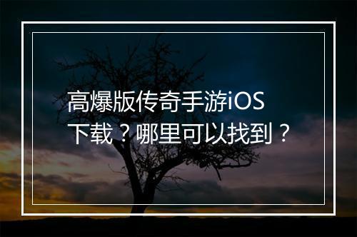 高爆版传奇手游iOS下载？哪里可以找到？
