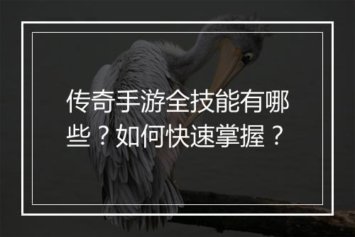 传奇手游全技能有哪些？如何快速掌握？