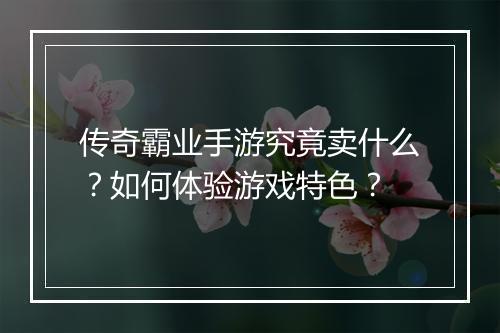 传奇霸业手游究竟卖什么？如何体验游戏特色？
