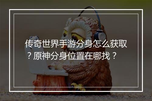 传奇世界手游分身怎么获取？原神分身位置在哪找？