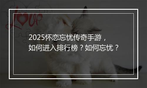 2025怀恋忘忧传奇手游，如何进入排行榜？如何忘忧？