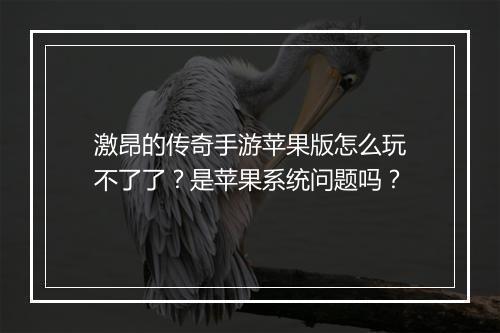 激昂的传奇手游苹果版怎么玩不了了？是苹果系统问题吗？