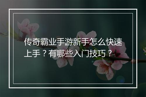传奇霸业手游新手怎么快速上手？有哪些入门技巧？