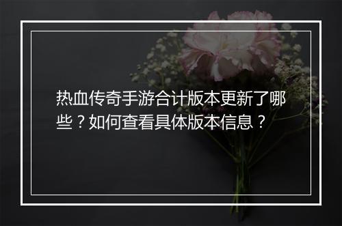 热血传奇手游合计版本更新了哪些？如何查看具体版本信息？