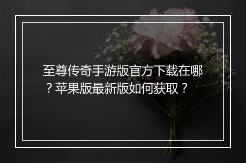 至尊传奇手游版官方下载在哪？苹果版最新版如何获取？