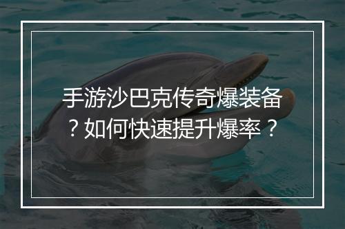 手游沙巴克传奇爆装备？如何快速提升爆率？