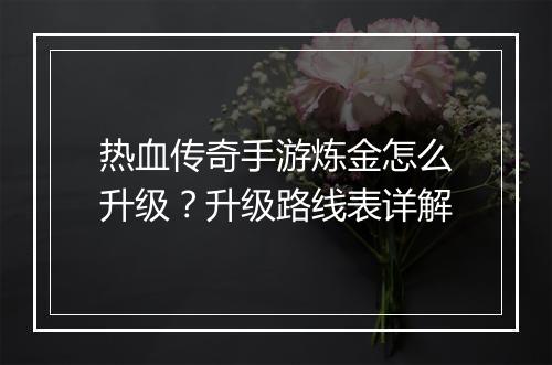 热血传奇手游炼金怎么升级？升级路线表详解