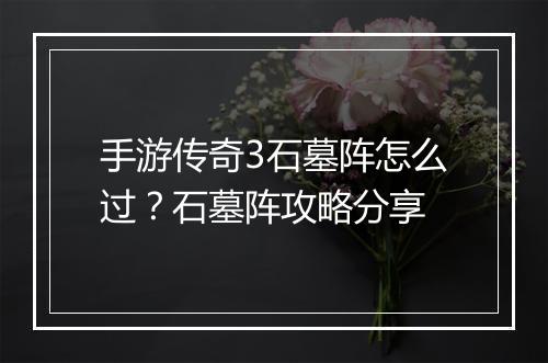 手游传奇3石墓阵怎么过？石墓阵攻略分享