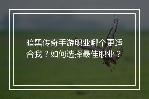 暗黑传奇手游职业哪个更适合我？如何选择最佳职业？