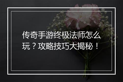 传奇手游终极法师怎么玩？攻略技巧大揭秘！