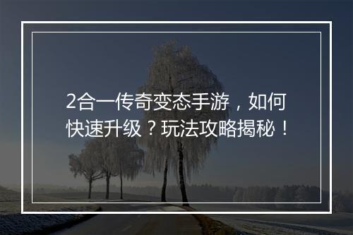 2合一传奇变态手游，如何快速升级？玩法攻略揭秘！