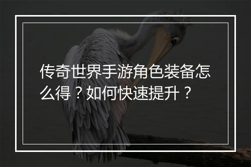 传奇世界手游角色装备怎么得？如何快速提升？