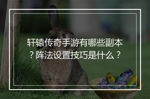 轩辕传奇手游有哪些副本？阵法设置技巧是什么？
