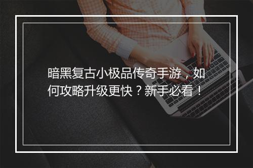 暗黑复古小极品传奇手游，如何攻略升级更快？新手必看！