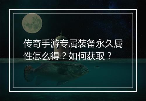 传奇手游专属装备永久属性怎么得？如何获取？