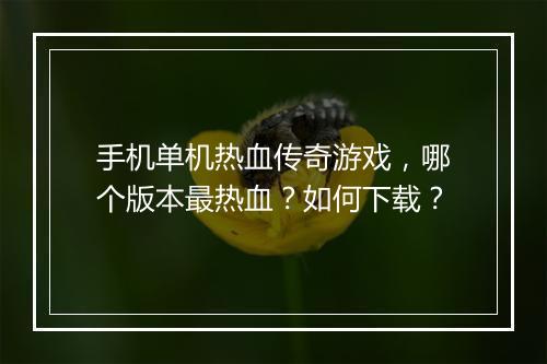 手机单机热血传奇游戏，哪个版本最热血？如何下载？