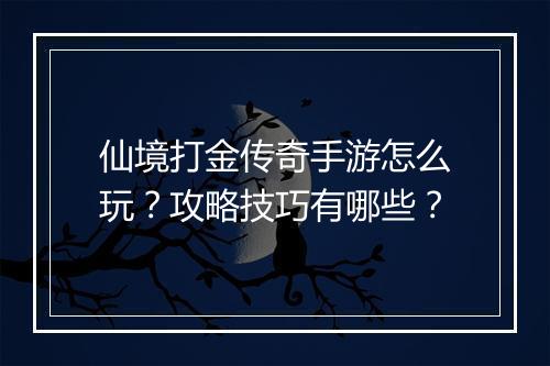 仙境打金传奇手游怎么玩？攻略技巧有哪些？