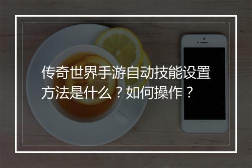传奇世界手游自动技能设置方法是什么？如何操作？