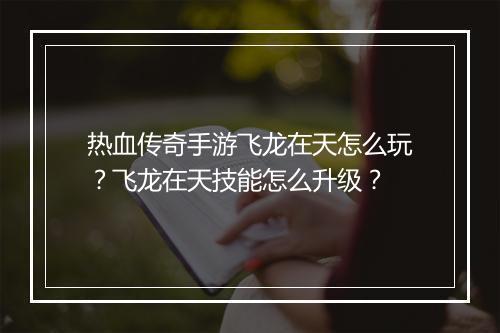 热血传奇手游飞龙在天怎么玩？飞龙在天技能怎么升级？