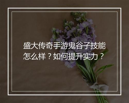盛大传奇手游鬼谷子技能怎么样？如何提升实力？