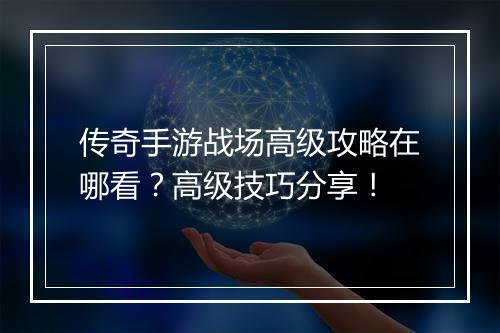 传奇手游战场高级攻略在哪看？高级技巧分享！