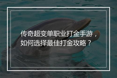 传奇超变单职业打金手游，如何选择最佳打金攻略？
