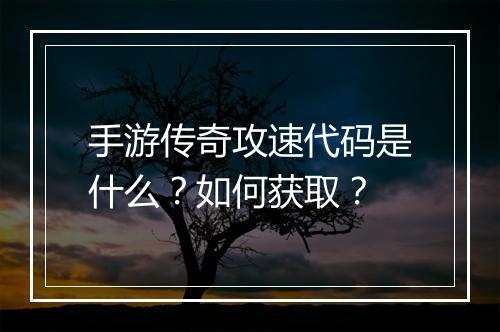 手游传奇攻速代码是什么？如何获取？