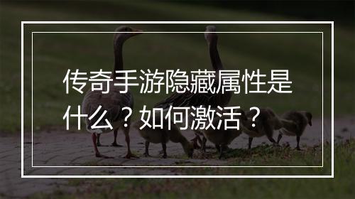 传奇手游隐藏属性是什么？如何激活？