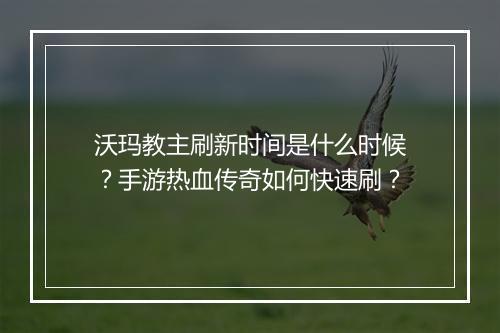 沃玛教主刷新时间是什么时候？手游热血传奇如何快速刷？
