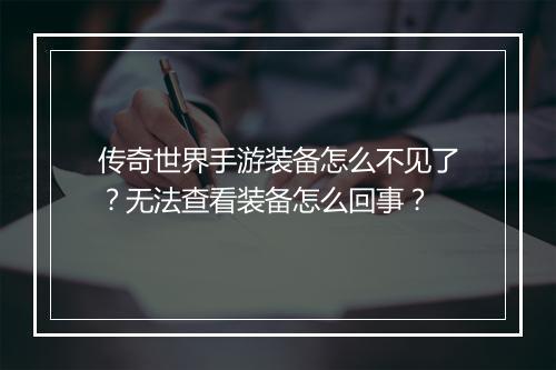 传奇世界手游装备怎么不见了？无法查看装备怎么回事？