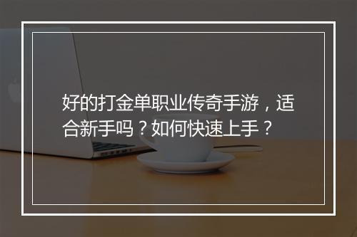 好的打金单职业传奇手游，适合新手吗？如何快速上手？