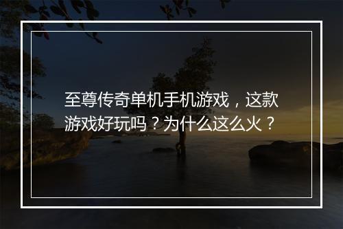 至尊传奇单机手机游戏，这款游戏好玩吗？为什么这么火？